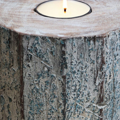 5" Brown And White Solid Wood Tabletop Tealight Candle Holder