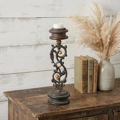 16" Black Distressed Floral Metal Tabletop Tealight Candle Holder