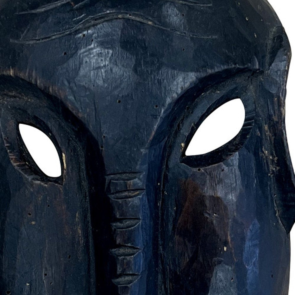 10" Black Solid Wood Decorative Mask Tabletop Sculpture