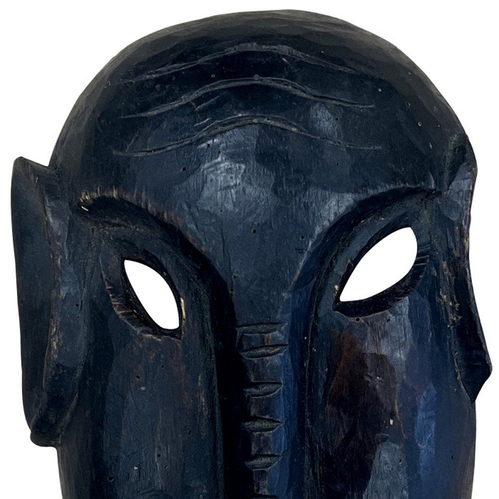 10" Black Solid Wood Decorative Mask Tabletop Sculpture