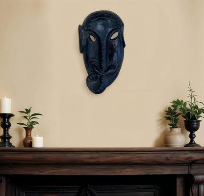 10" Black Solid Wood Decorative Mask Tabletop Sculpture