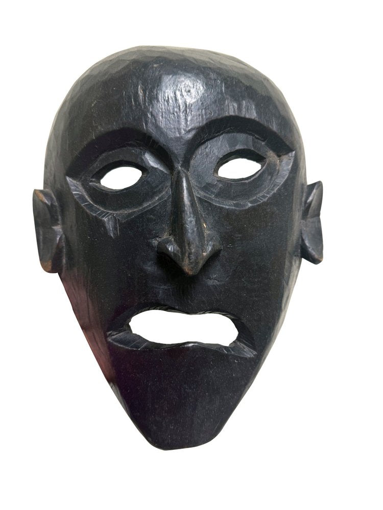 11" Black Solid Wood Decorative Mask Tabletop Sculpture