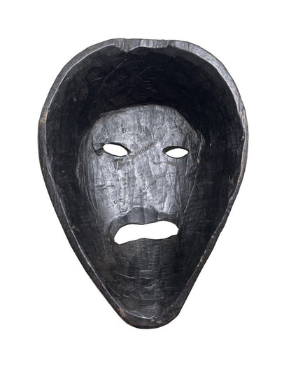 11" Black Solid Wood Decorative Mask Tabletop Sculpture