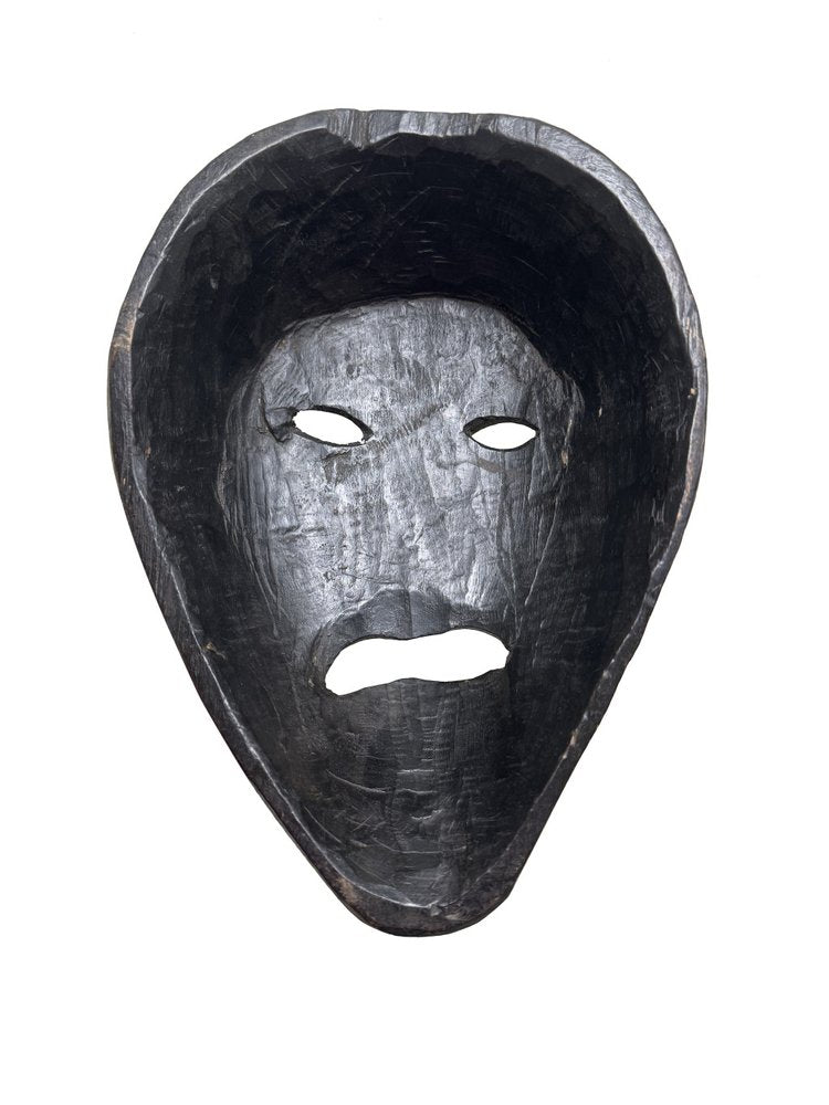 11" Black Solid Wood Decorative Mask Tabletop Sculpture