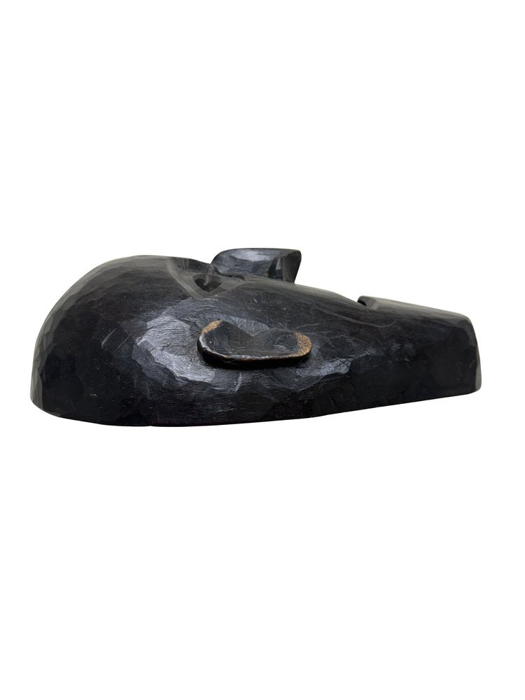 11" Black Solid Wood Decorative Mask Tabletop Sculpture