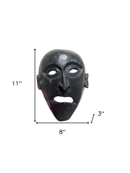 11" Black Solid Wood Decorative Mask Tabletop Sculpture