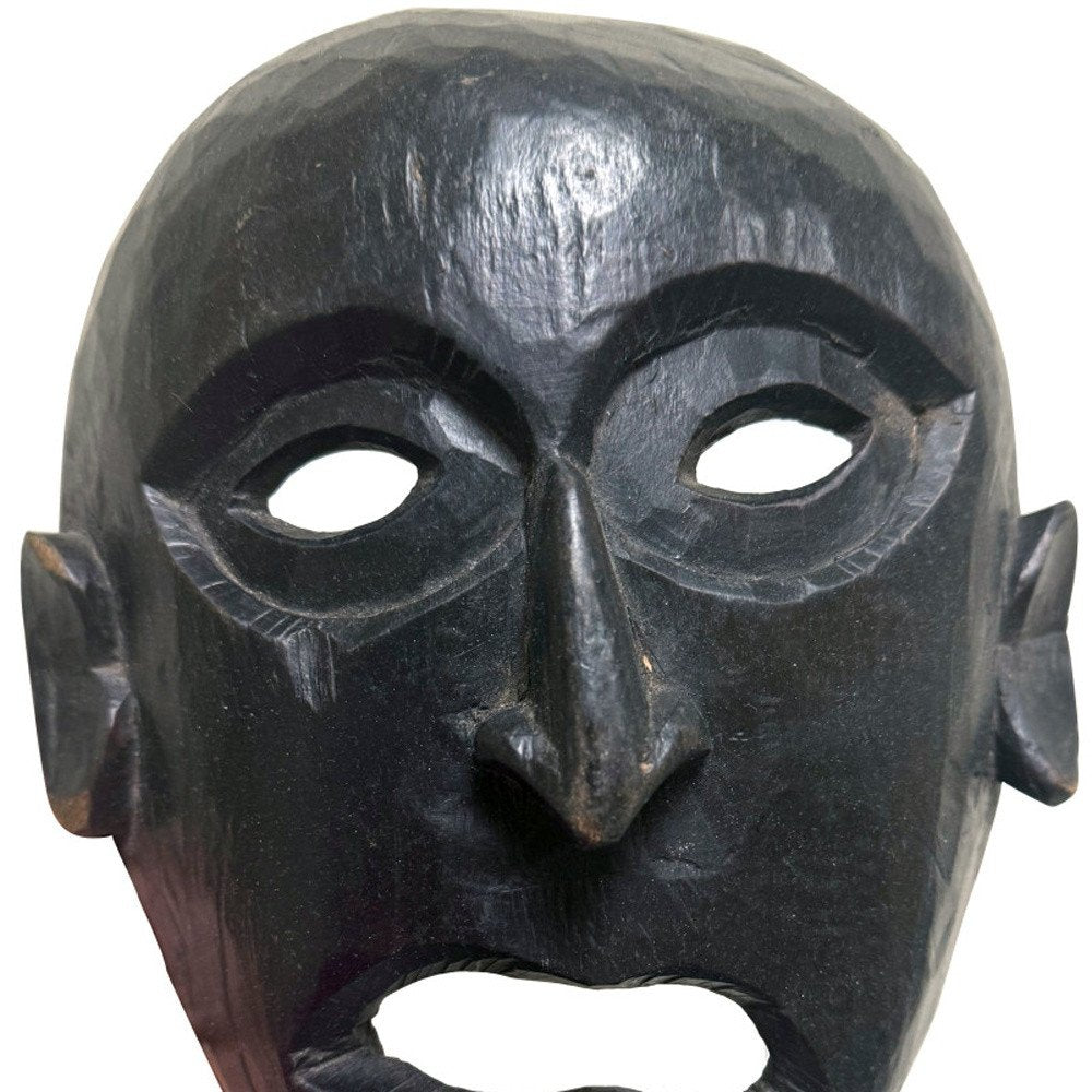 11" Black Solid Wood Decorative Mask Tabletop Sculpture