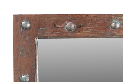 60" Wood Brown Rustic Solid Wood Window Pane Framed Accent Mirror