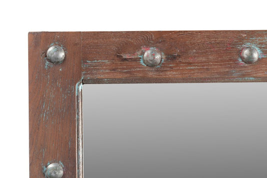 60" Wood Brown Rustic Solid Wood Window Pane Framed Accent Mirror