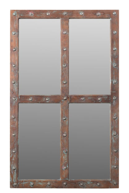 60" Wood Brown Rustic Solid Wood Window Pane Framed Accent Mirror
