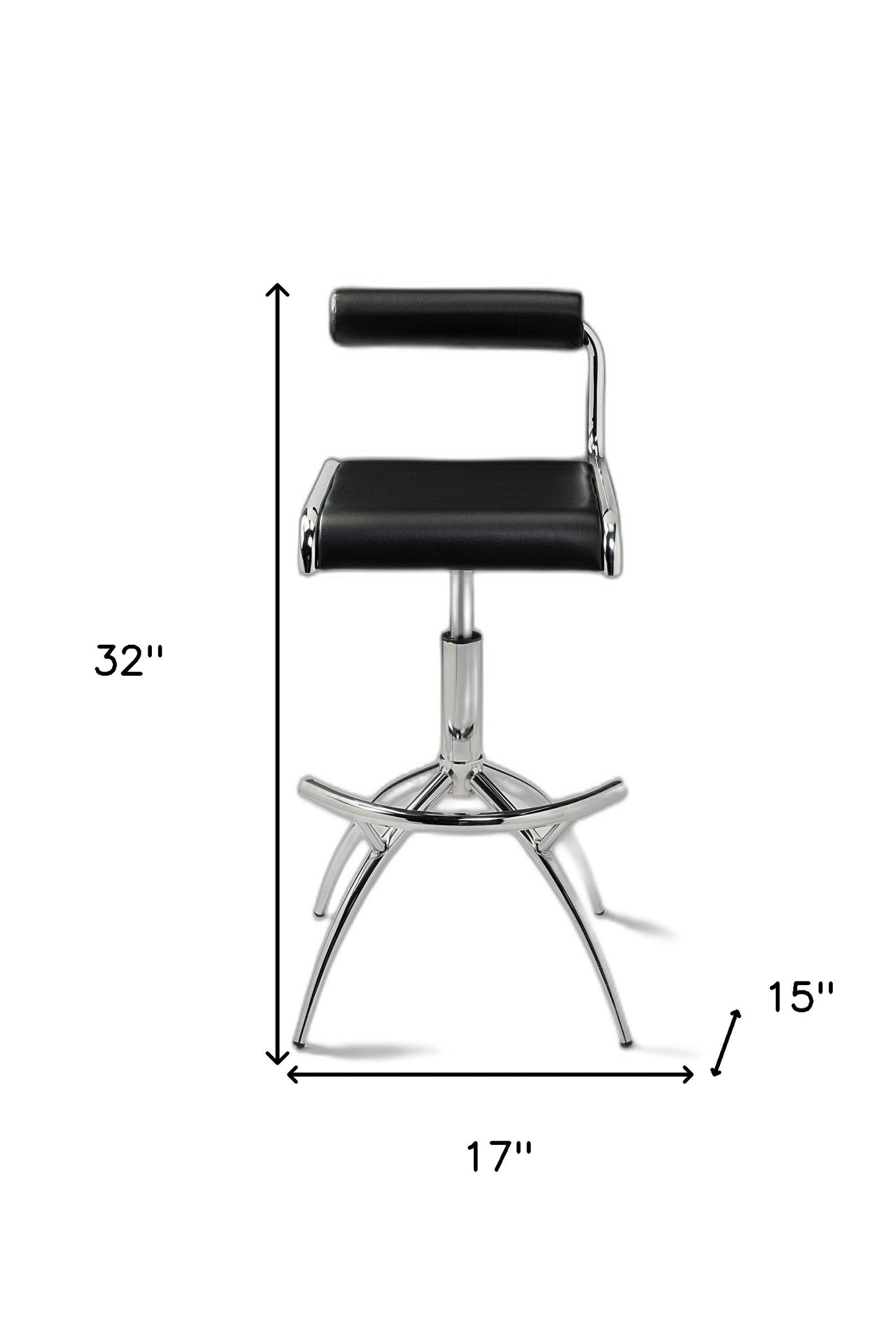 Set of Two Black and Silver Faux Leather and Metal Low Back Adjustable Height Bar Chairs