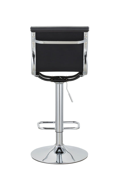 Set of Two Black and Silver Faux Leather and Metal Low Back Adjustable Height Bar Chairs