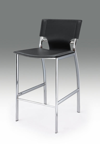 Set of Two 25" Gray and Silver Faux Leather and Metal Low Back Counter Height Bar Chairs