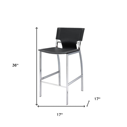 Set of Two 25" Gray and Silver Faux Leather and Metal Low Back Counter Height Bar Chairs