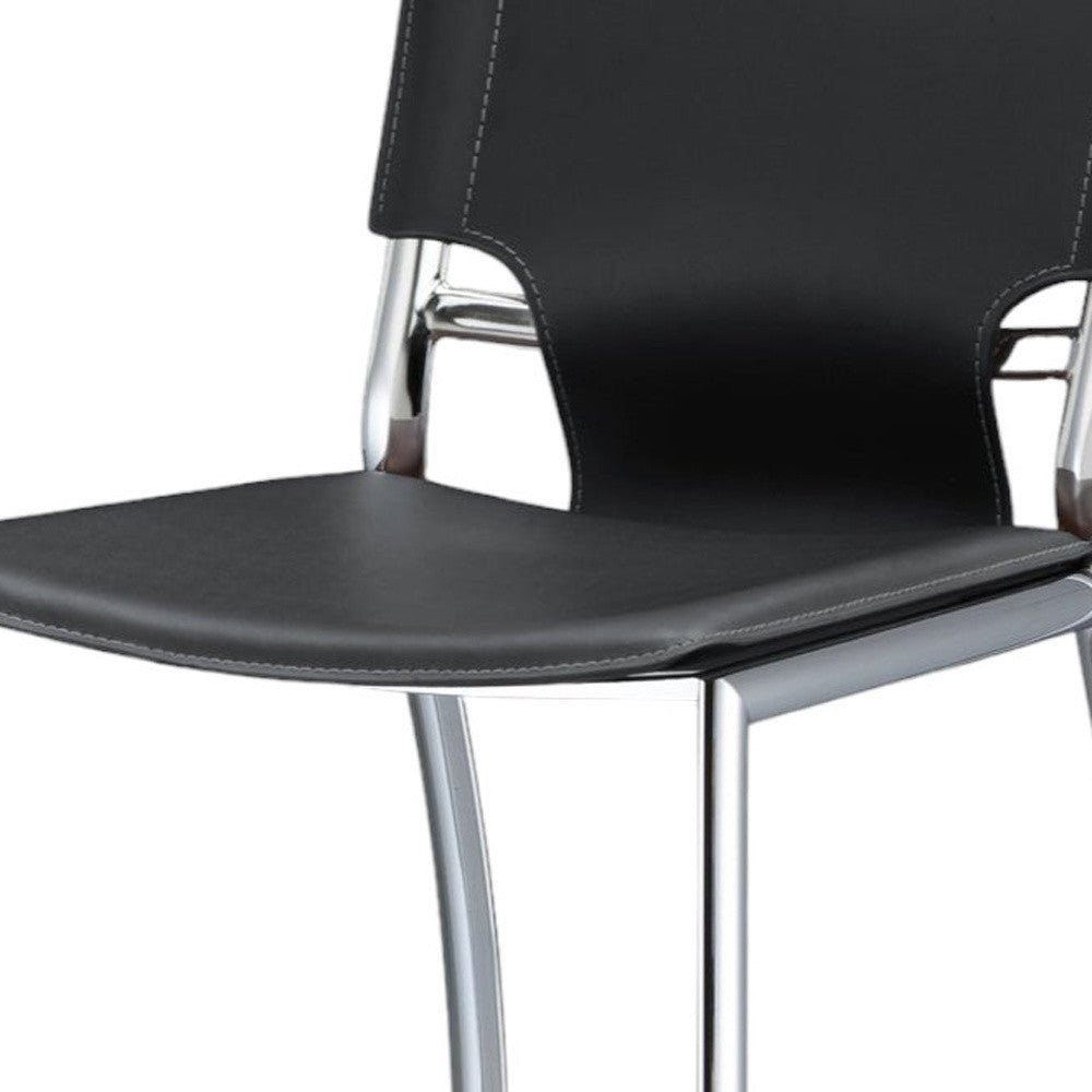 Set of Two 25" Gray and Silver Faux Leather and Metal Low Back Counter Height Bar Chairs