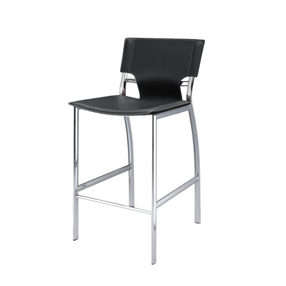 Set of Two 25" Gray and Silver Faux Leather and Metal Low Back Counter Height Bar Chairs