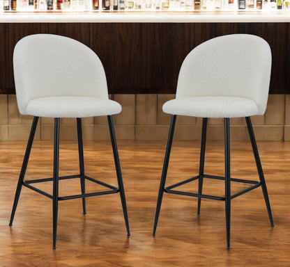 Set of Two 26" White and Black Fabric and Metal Low Back Counter Height Bar Chairs