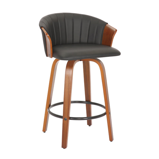 Set of Two 26" Black and Brown Faux Leather and Solid Wood Low Back Counter Height Bar Chairs
