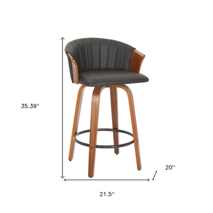 Set of Two 26" Black and Brown Faux Leather and Solid Wood Low Back Counter Height Bar Chairs