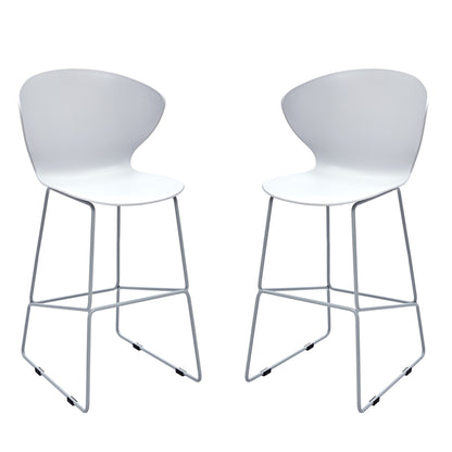 Set of Two 26" White and Silver Heavy Duty Plastic and Metal Low Back Counter Height Bar Chairs