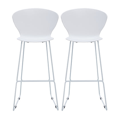 Set of Two 30" White and Silver Heavy Duty Plastic and Metal Low Back Bar Height Bar Chairs