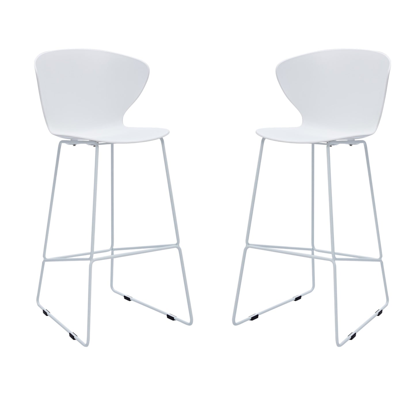 Set of Two 30" White and Silver Heavy Duty Plastic and Metal Low Back Bar Height Bar Chairs
