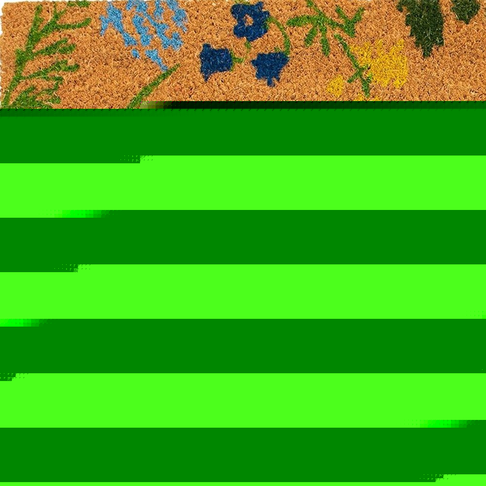 17" X 29" Natural and Green Coir Floral Hello Outdoor Door Mat