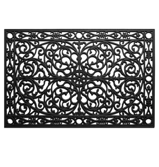 24" X 36" Black Rubber Scrollwork Outdoor Door Mat