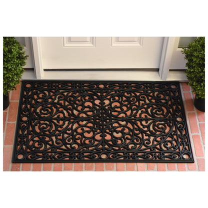 24" X 36" Black Rubber Scrollwork Outdoor Door Mat