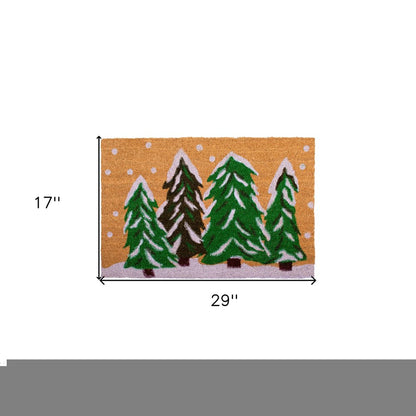 17" X 29" Natural and Green Coir Christmas Trees Outdoor Christmas Door Mat