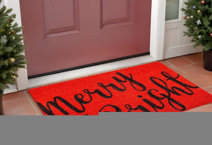 24" X 36" Red and Black Coir Merry and Bright Outdoor Christmas Door Mat