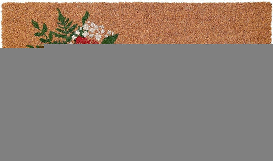 17" X 29" Natural Green and Black Coir Floral Welcome Outdoor Door Mat