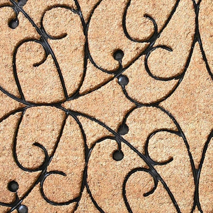 24" X 36" Natural and Black Coir Botanical Leaves Outdoor Door Mat