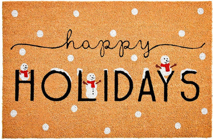 24" X 36" Natural Black and White Coir Happy Holidays Outdoor Christmas Door Mat