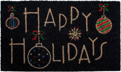 24" X 36" Black and Natural Coir Happy Holidays Outdoor Christmas Door Mat