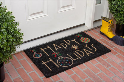 24" X 36" Black and Natural Coir Happy Holidays Outdoor Christmas Door Mat