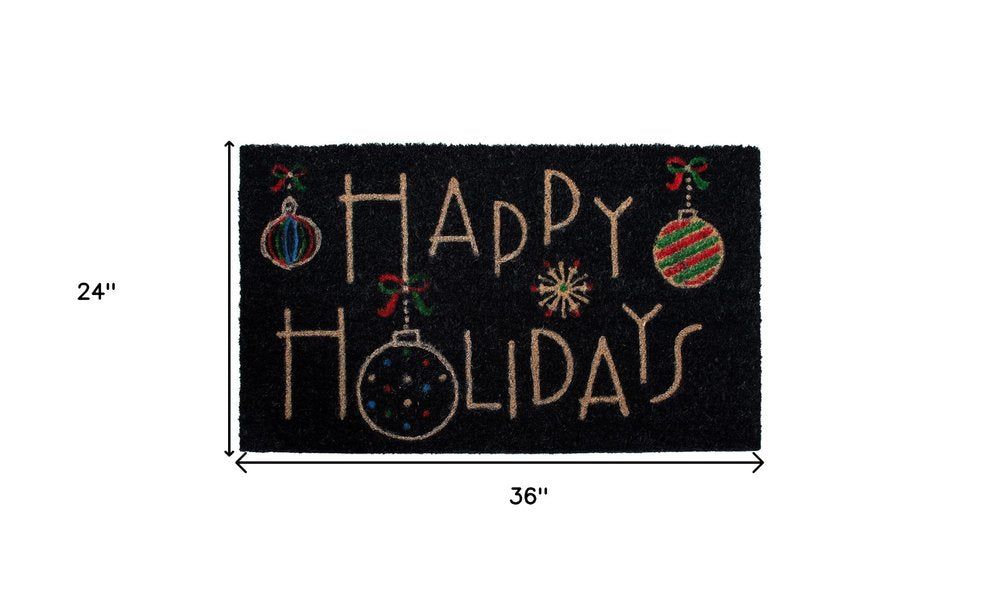24" X 36" Black and Natural Coir Happy Holidays Outdoor Christmas Door Mat