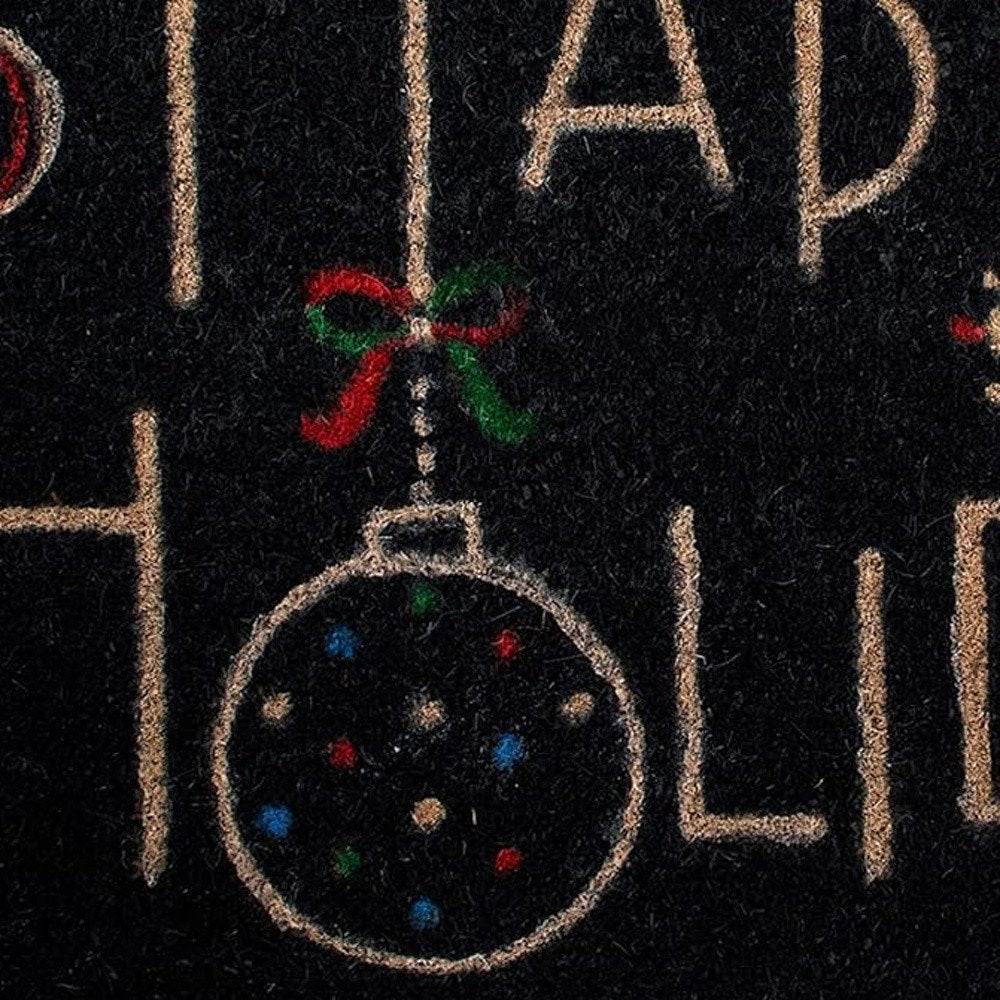 24" X 36" Black and Natural Coir Happy Holidays Outdoor Christmas Door Mat
