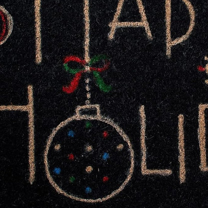 24" X 36" Black and Natural Coir Happy Holidays Outdoor Christmas Door Mat