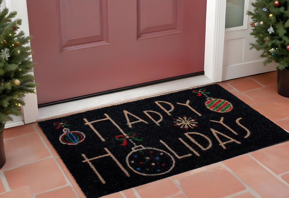 24" X 36" Black and Natural Coir Happy Holidays Outdoor Christmas Door Mat