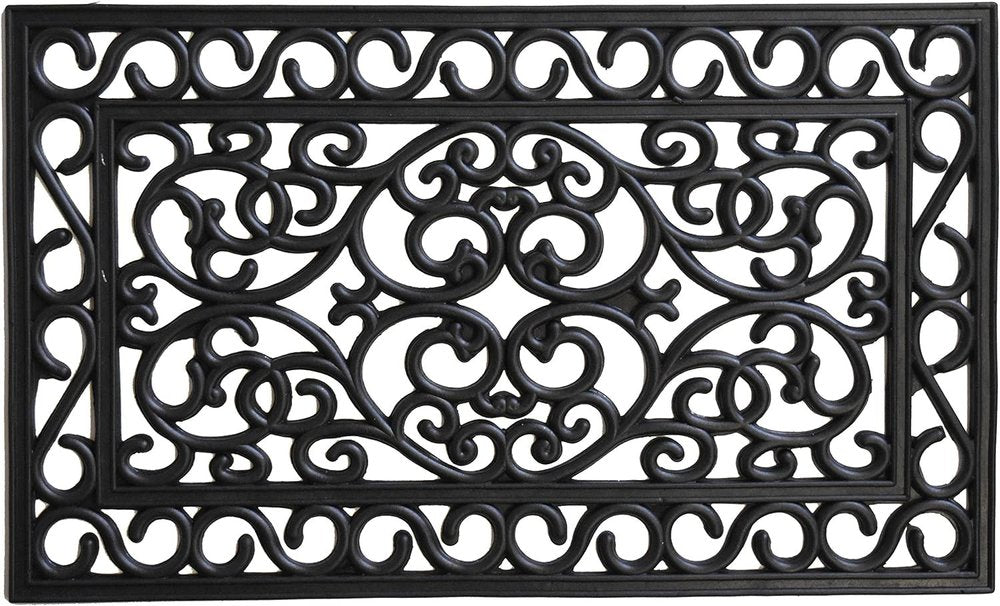 18" X 30" Black Rubber Scrollwork Outdoor Door Mat