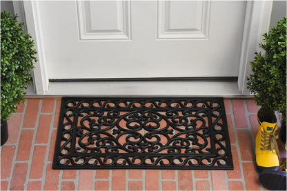 18" X 30" Black Rubber Scrollwork Outdoor Door Mat