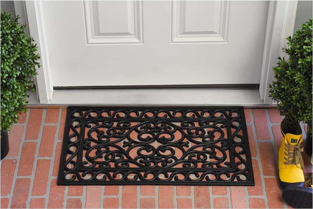 18" X 30" Black Rubber Scrollwork Outdoor Door Mat