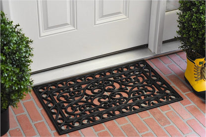 18" X 30" Black Rubber Scrollwork Outdoor Door Mat