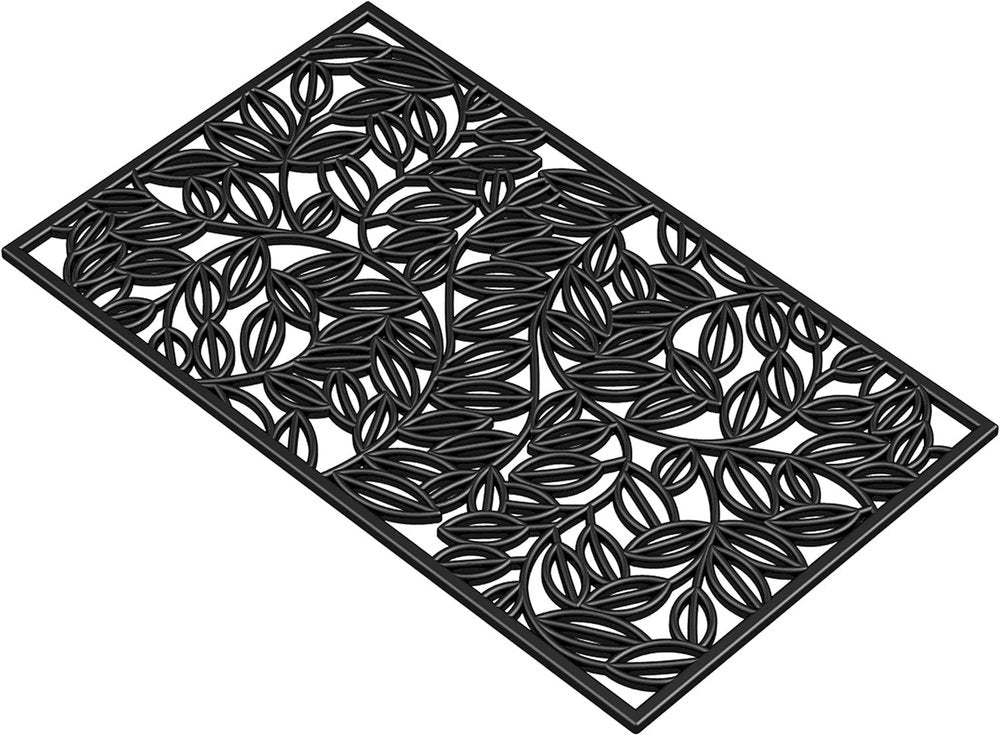 24" X 36" Black Rubber Botanical Leaves Outdoor Door Mat