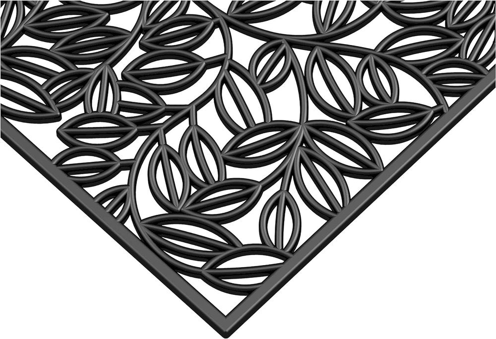 24" X 36" Black Rubber Botanical Leaves Outdoor Door Mat