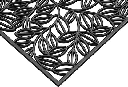 24" X 36" Black Rubber Botanical Leaves Outdoor Door Mat