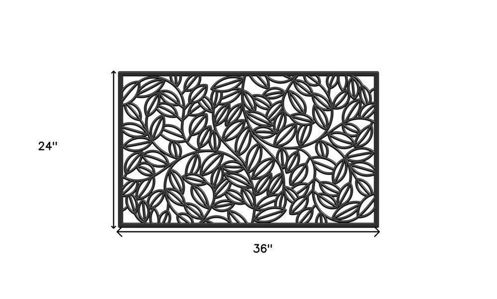 24" X 36" Black Rubber Botanical Leaves Outdoor Door Mat