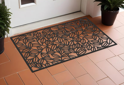 24" X 36" Black Rubber Botanical Leaves Outdoor Door Mat