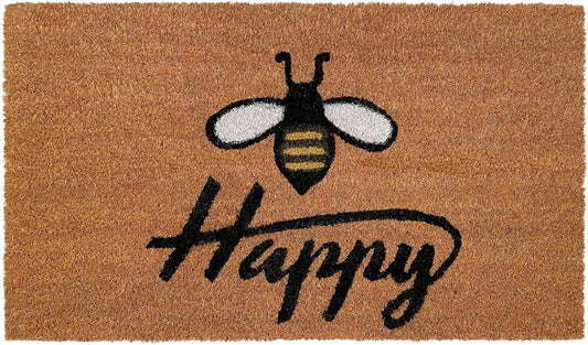 24" X 36" Natural and Black Coir Bumblee Bee Happy Outdoor Door Mat